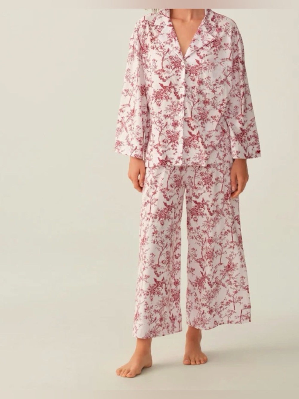 Petite Plume Olivia Wide Leg Pima Pajama Set in Red Timeless Toile Size LG